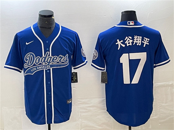 Men's Los Angeles Dodgers #17 大谷翔平 Blue Cool Base With Patch Stitched Baseball Jersey